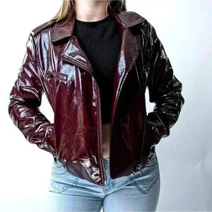 Bagatelle Heritage Shiny Maroon Double Breasted Bomber Jacket - S